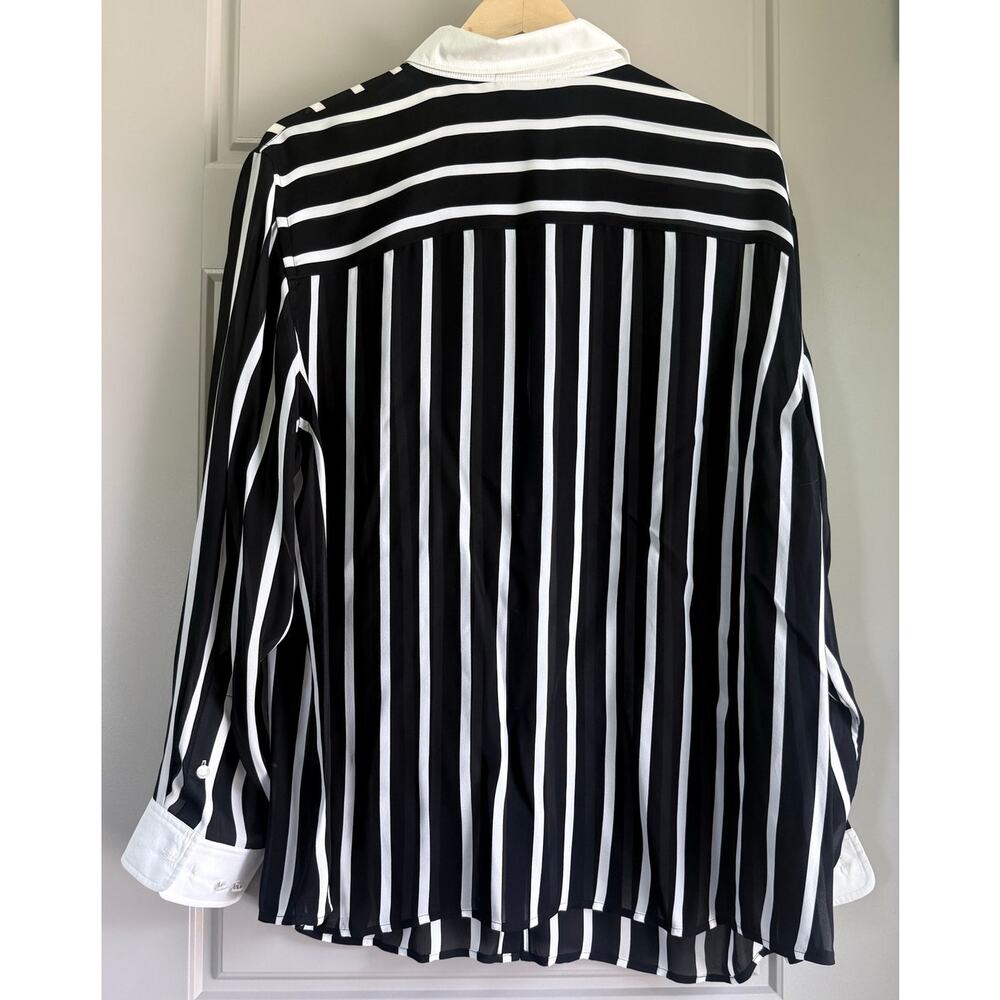RALPH LAUREN vintage black white striped 100% silk button down shirt top blouse - Picture 9 of 13